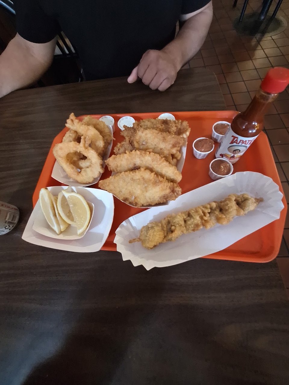 Seafood combo choices with coleslaw on the side.